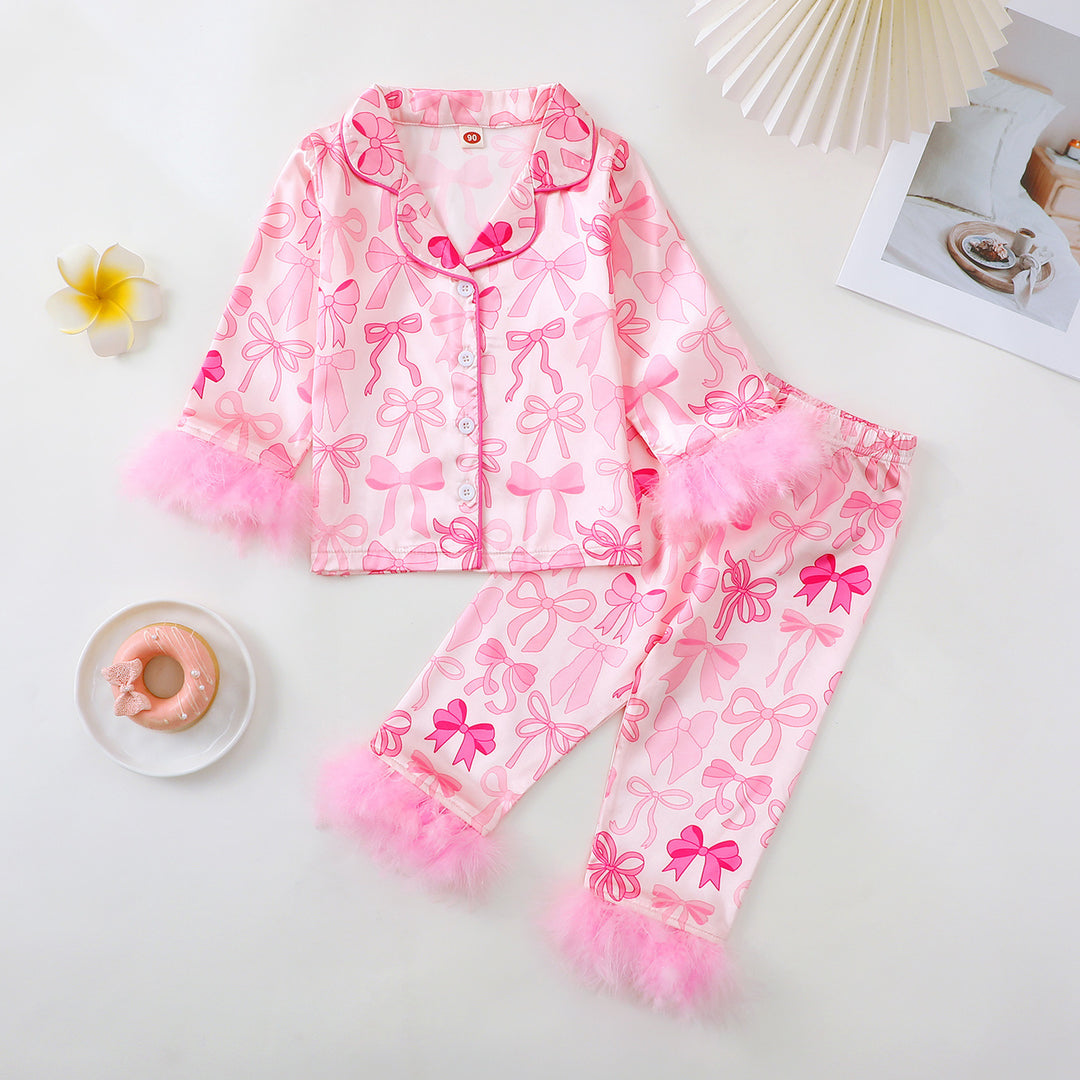 Mädchen-Pyjama-Set mit Schleife und Weihnachts-Print