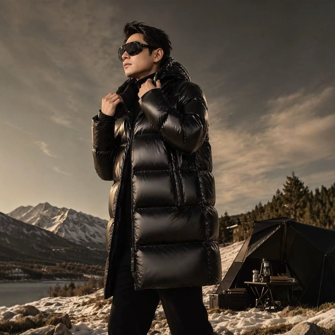 Mittellange Daunenjacke für Damen, gefüttert mit weißer Entendaune