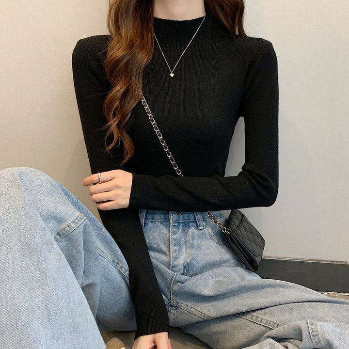 Damen-Strickpullover mit Stehkragen und Fleecefutter