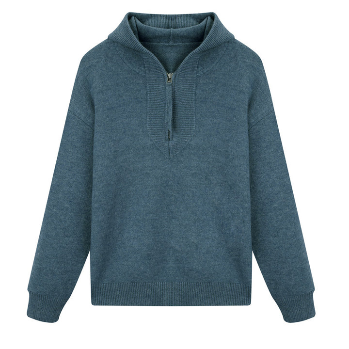 Moderner Herren-Strickpullover mit Kapuze und Reißverschluss