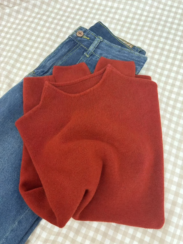 Damen-Strickpullover mit Stehkragen, gefüttert