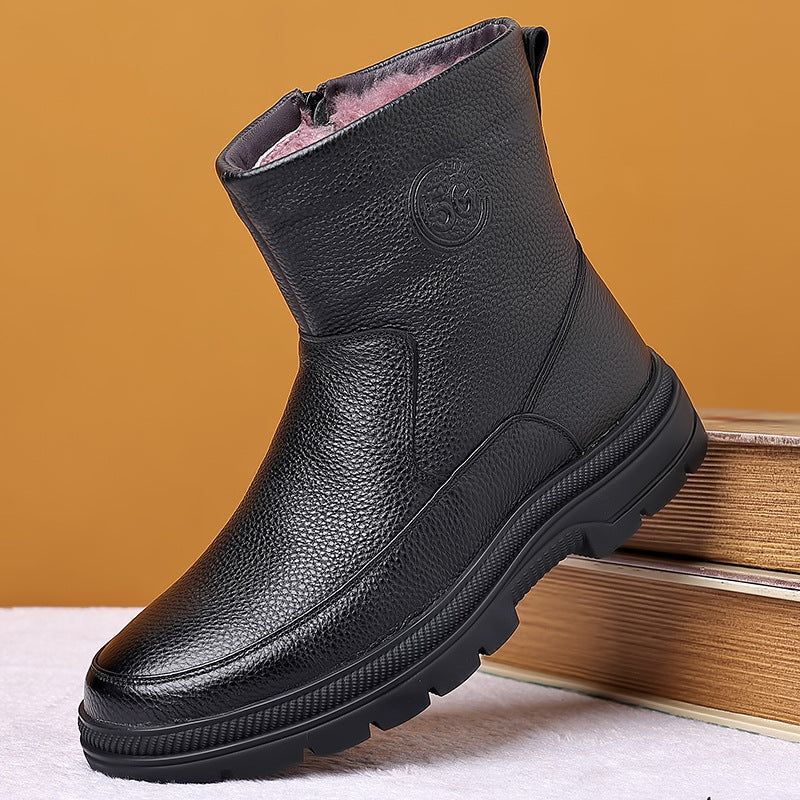 Herren-Winterstiefel aus Echtleder, Lammfellfutter
