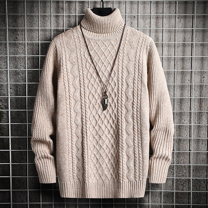 Herren-Strickpullover, Rollkragen, Rautenmuster, schmal