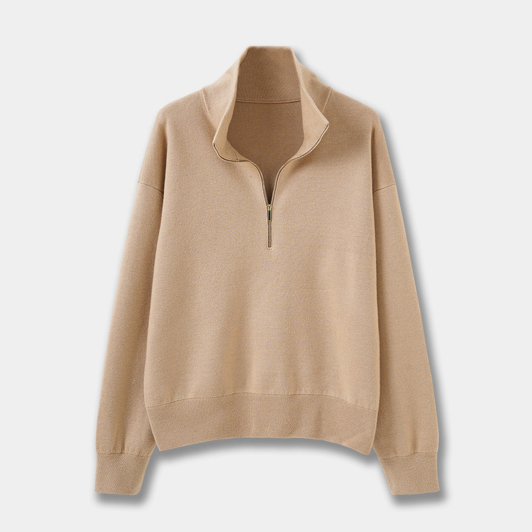 Damen-Strickpullover mit Reißverschluss und Stehkragen