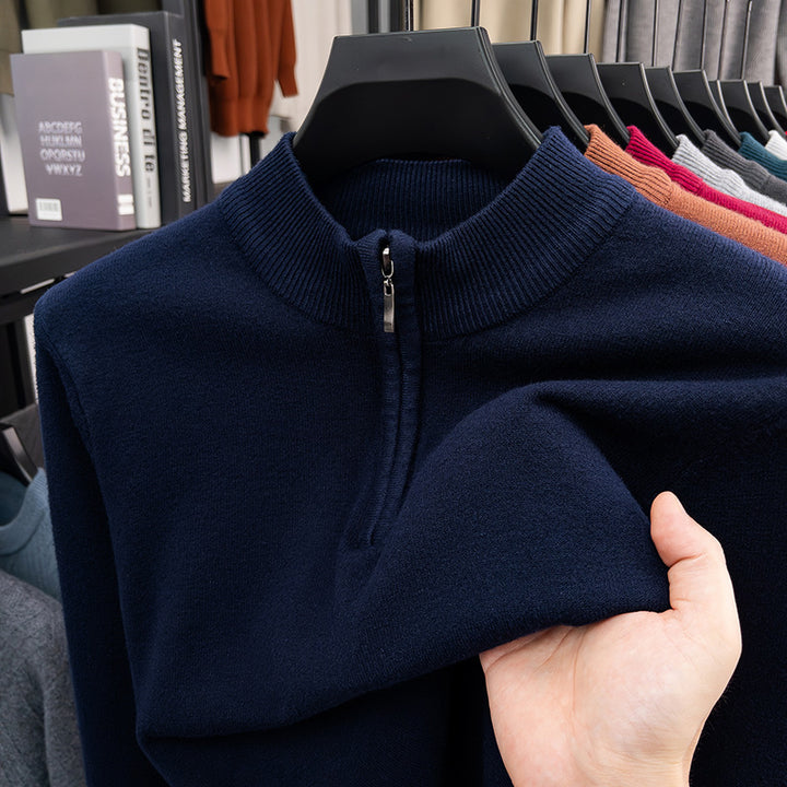 Herren-Wollpullover mit Stehkragen und Reißverschluss