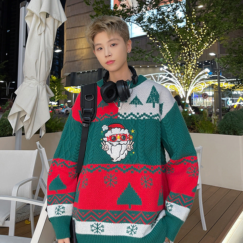 Lockerer Unisex-Strickpullover mit Weihnachtsmotiv