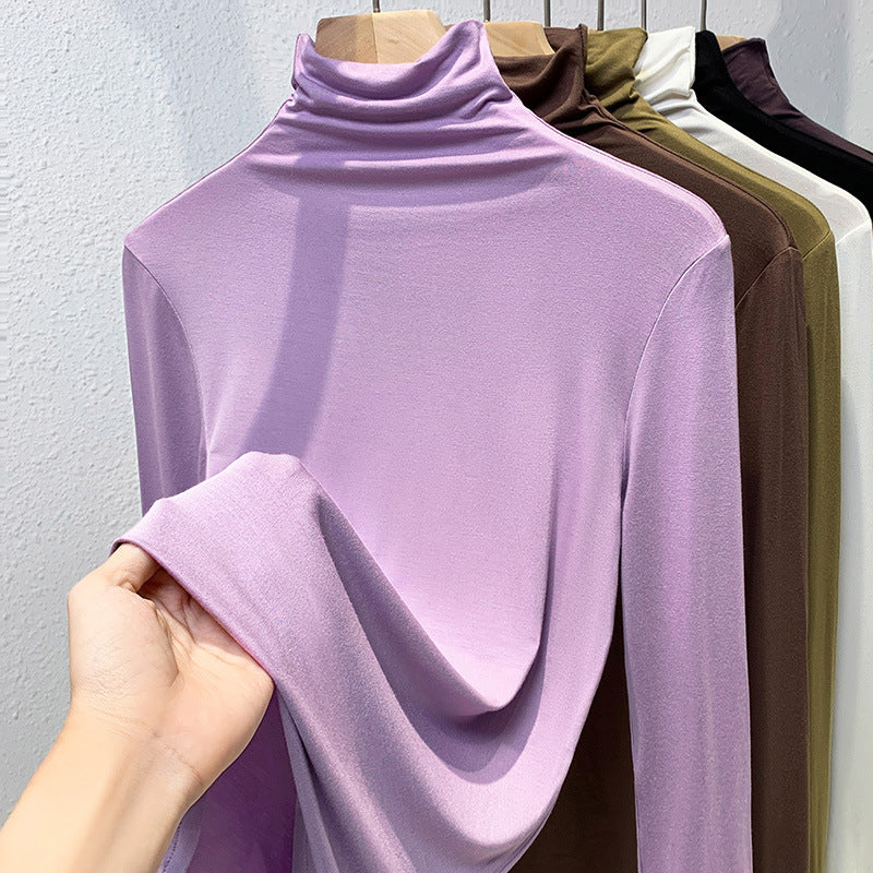 Damen-Langarm-Rollkragen-Shirt, gerippt und elastisch