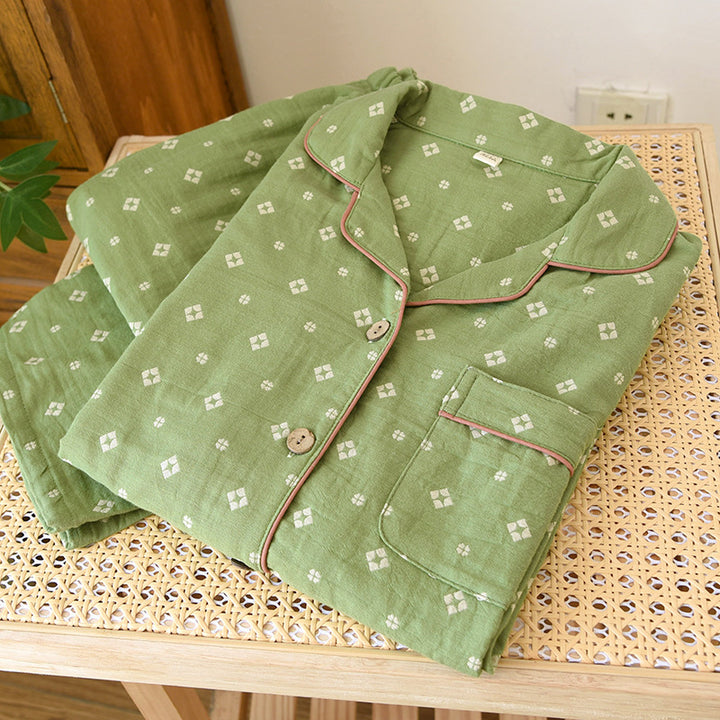 Damen-Pyjama-Set aus Baumwoll-Doppelgaze mit Revers