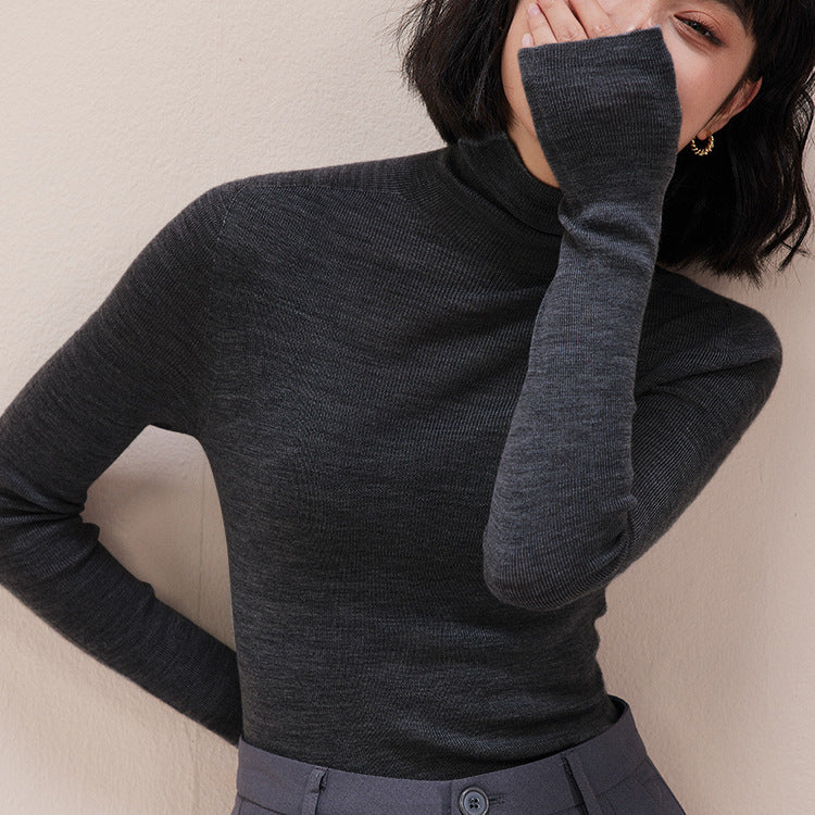 Damen-Wollpullover mit Stehkragen, 100% Wolle