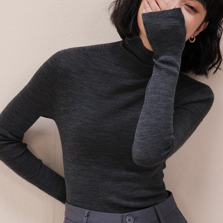 Damen-Wollpullover mit Stehkragen, 100% Wolle