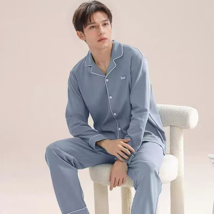 Herren-Pyjama-Set, Baumwolle, geknöpft, verschiedene Größen