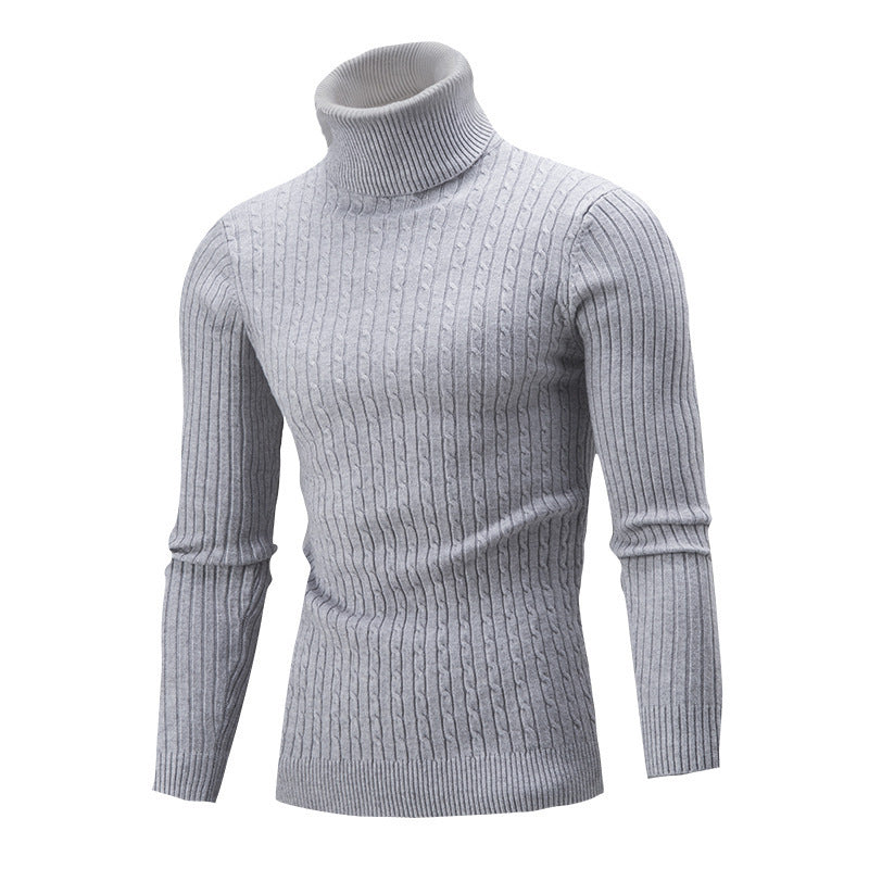 Herren-Strickpullover mit Rollkragen und Zopfmuster