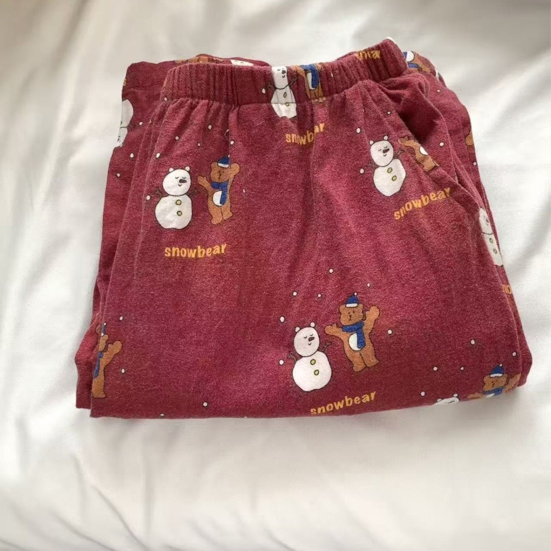 Damen-Pyjama-Set, Flanell-Optik, Langarm, mit Weihnachtsmotiv