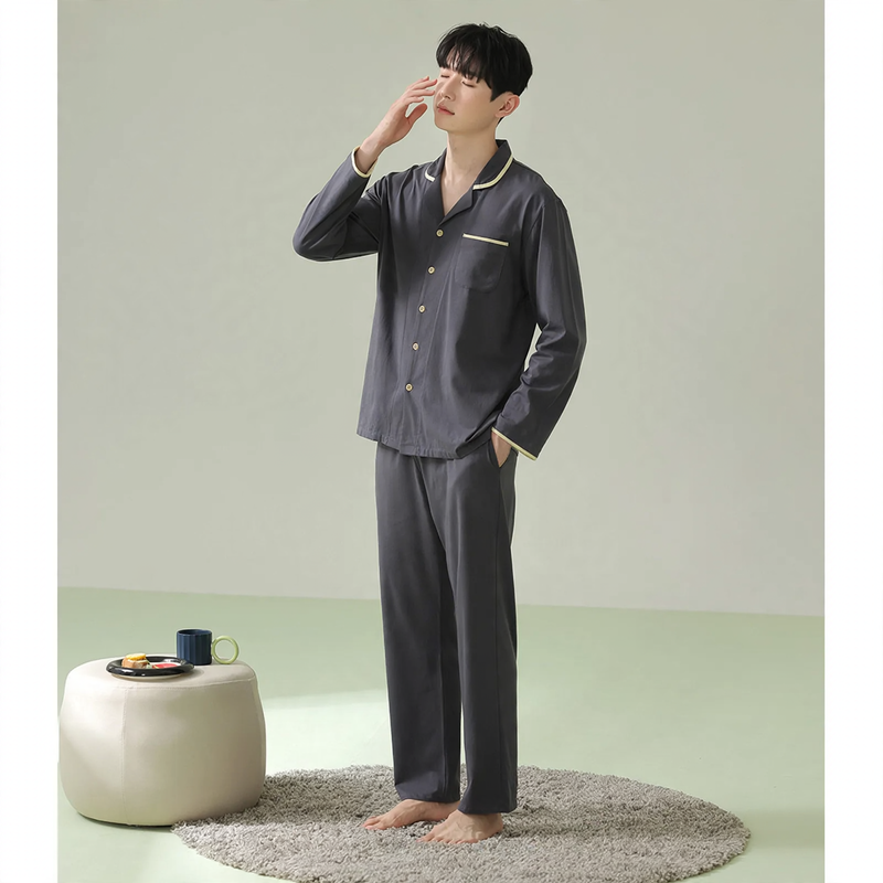 Herren-Pyjama-Set aus Baumwolle, langärmelig, antibakteriell