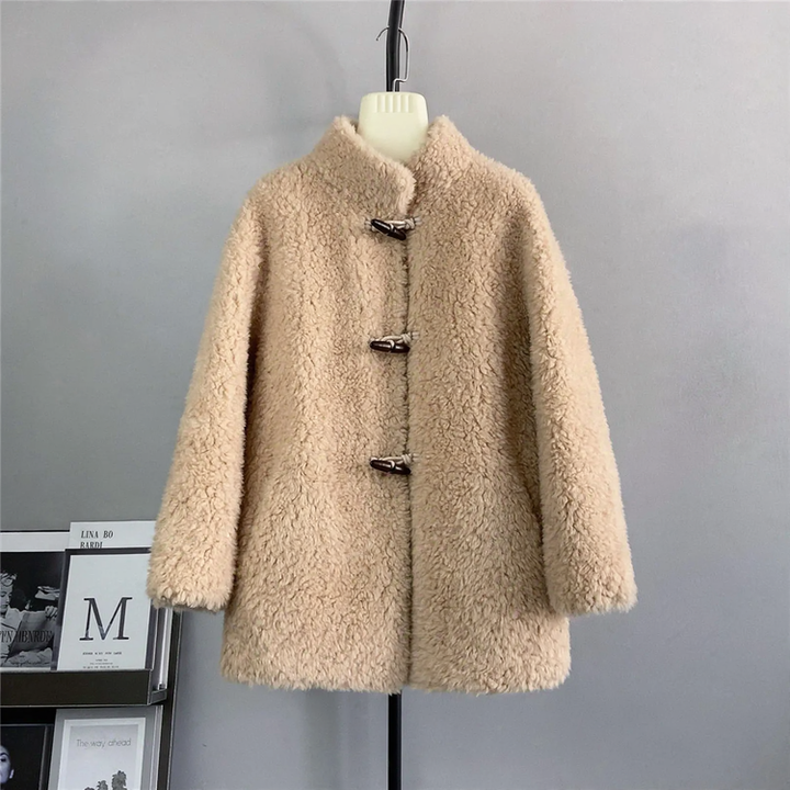 Damen-Wollmantel mit Knebelknöpfen, mittellang
