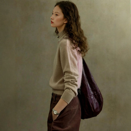 Damen-Wollpullover mit Stehkragen, locker gestrickt
