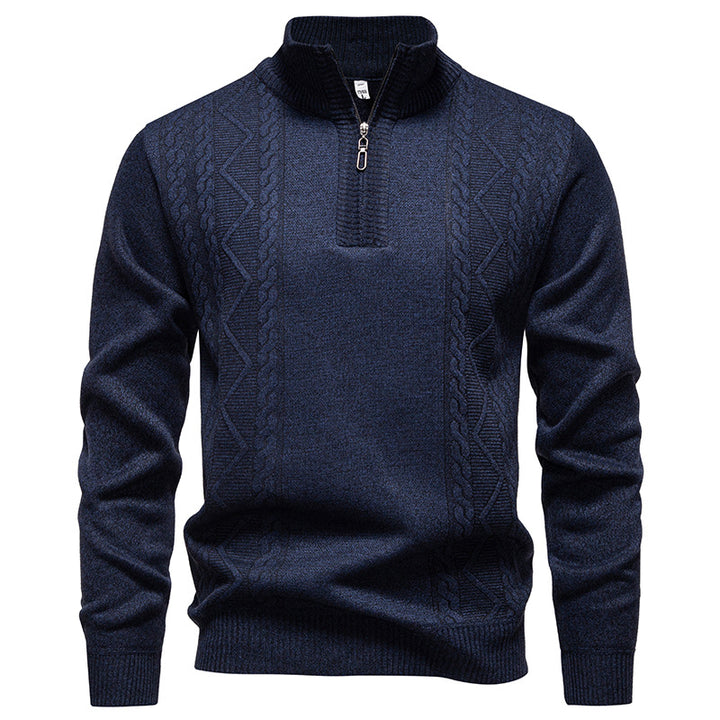 Herren-Strickpullover mit Stehkragen und halbem Reißverschluss