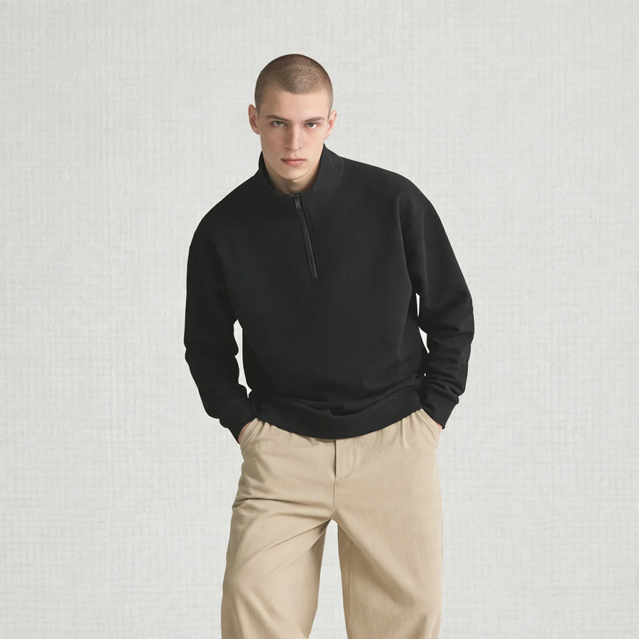 Sweatshirt mit hohem Stehkragen und Halbreißverschluss