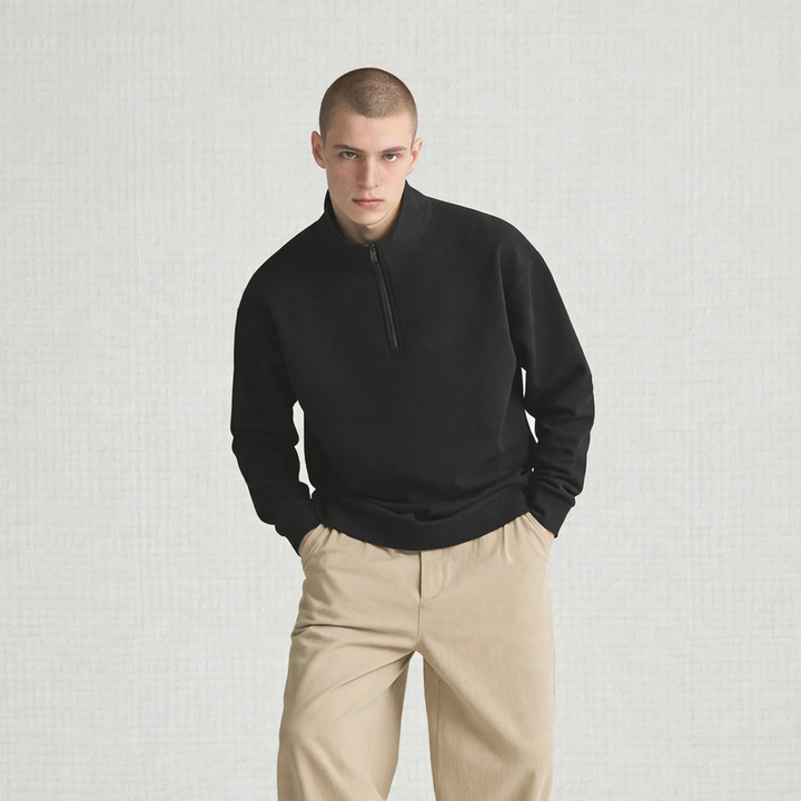 Sweatshirt mit hohem Stehkragen und Halbreißverschluss