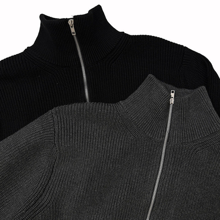 Unisex Strickpullover, Halbreißverschluss, Wollmischung