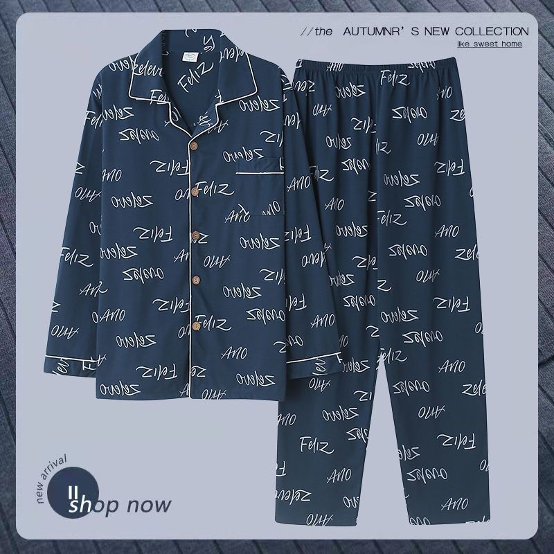 Herren-Pyjama-Set aus Baumwolle, langärmelig, bequem