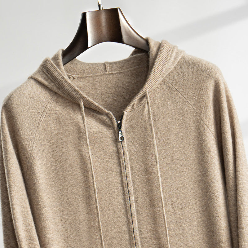 Herren-Kaschmir-Strickjacke mit Kapuze