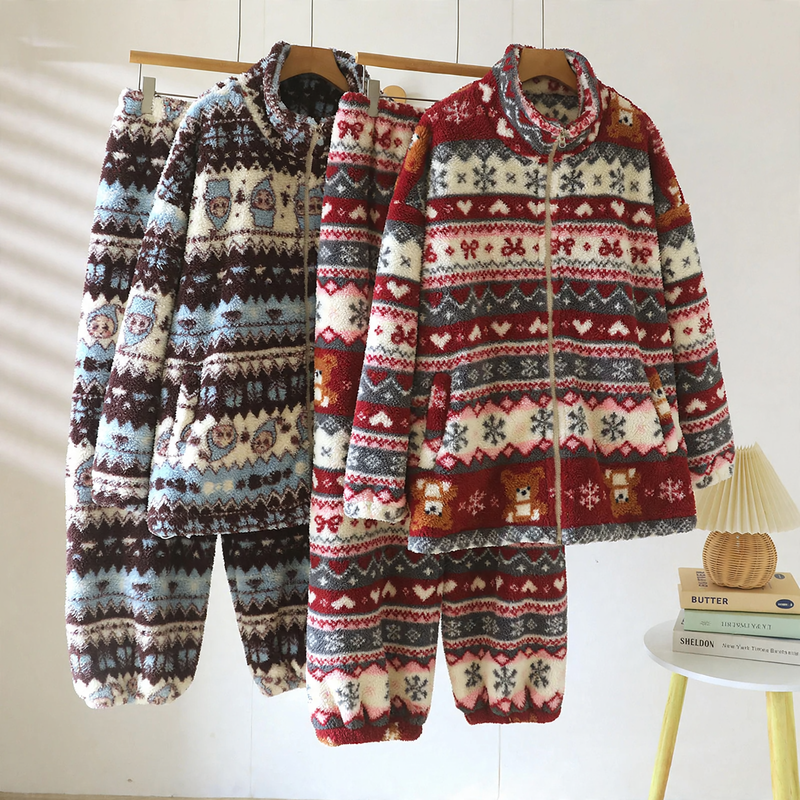 Damen-Schlafanzug, Flanell, warm, weihnachtliches Design