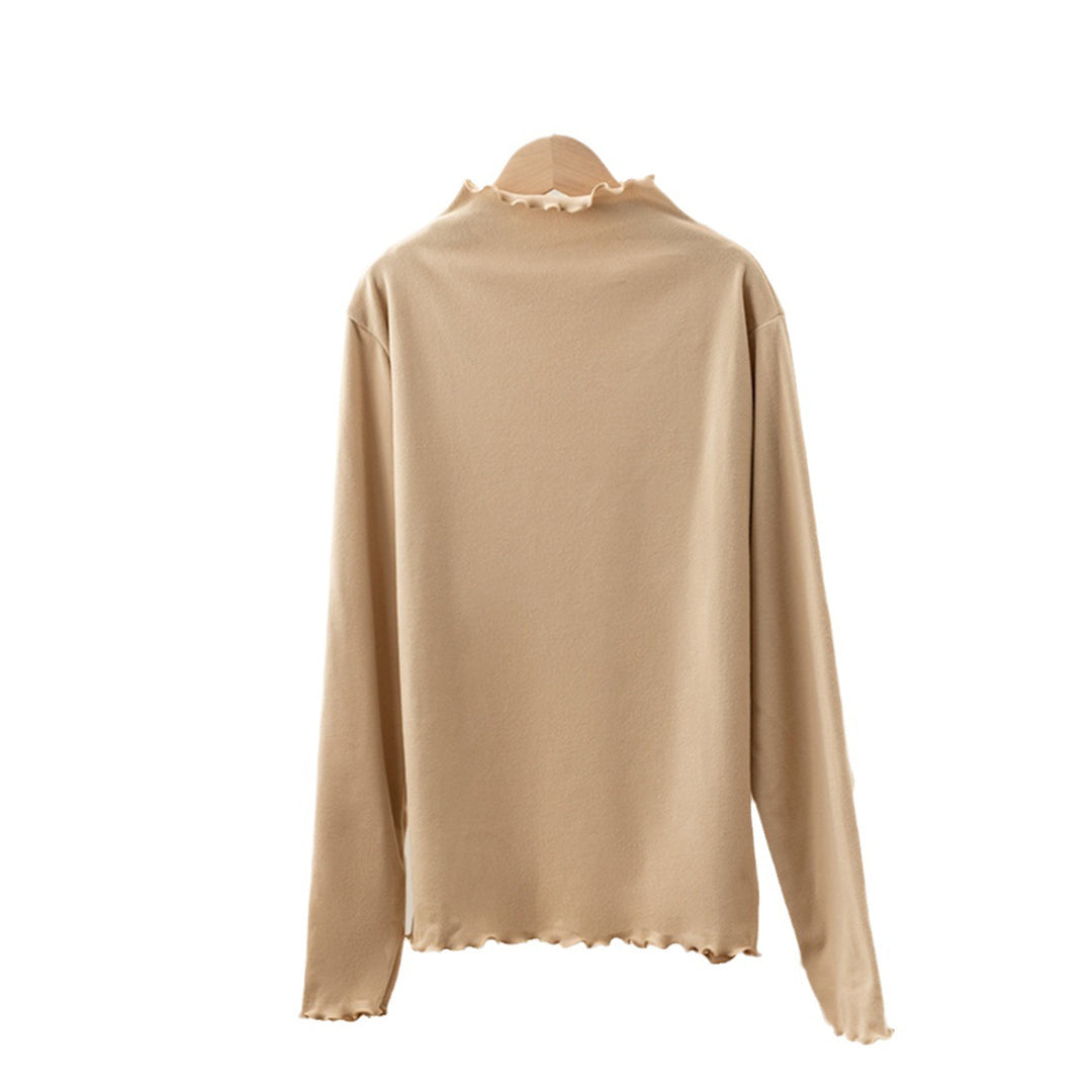 Damen-Langarm-Shirt mit Stehkragen und Rüschenkante