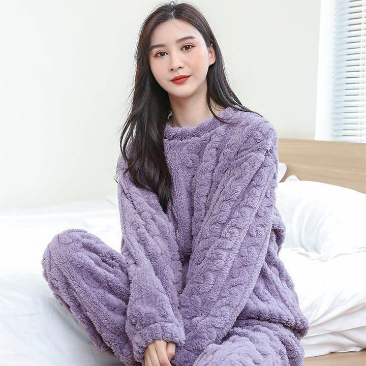 Damen-Pyjama-Set aus dickem Korallenfleece, große Größen