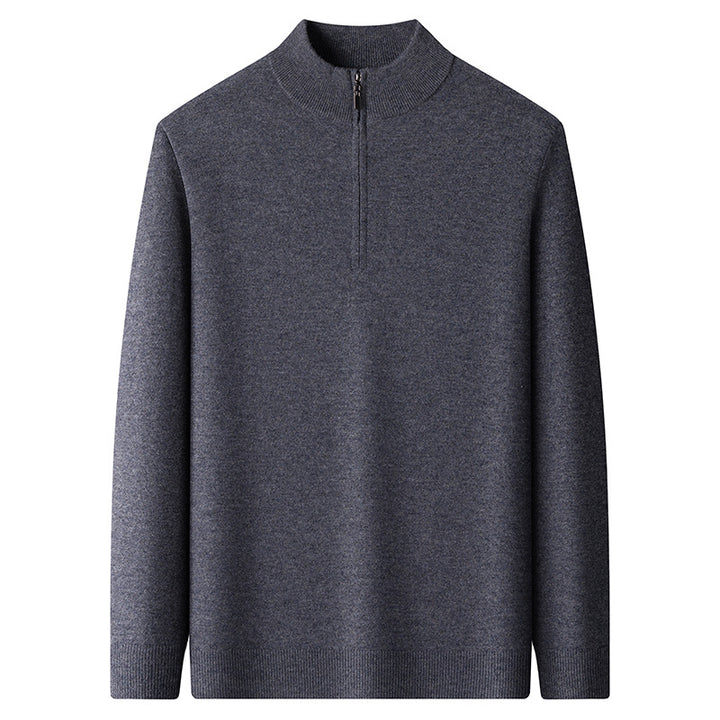 Herren-Wollpullover, 100% Wolle, Reißverschluss, Stehkragen