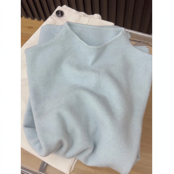 Schlanker Damen-Strickpullover mit Stehkragen