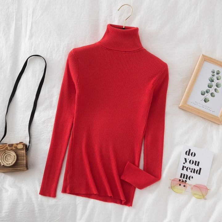 Damen-Strickpullover mit hohem Kragen, figurbetont