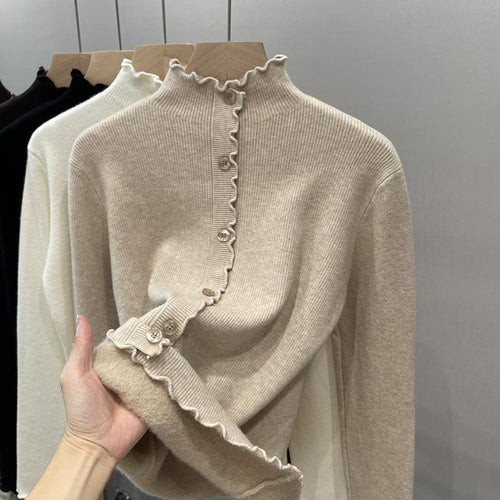Damen-Pullover mit Stehkragen und Wellensaum