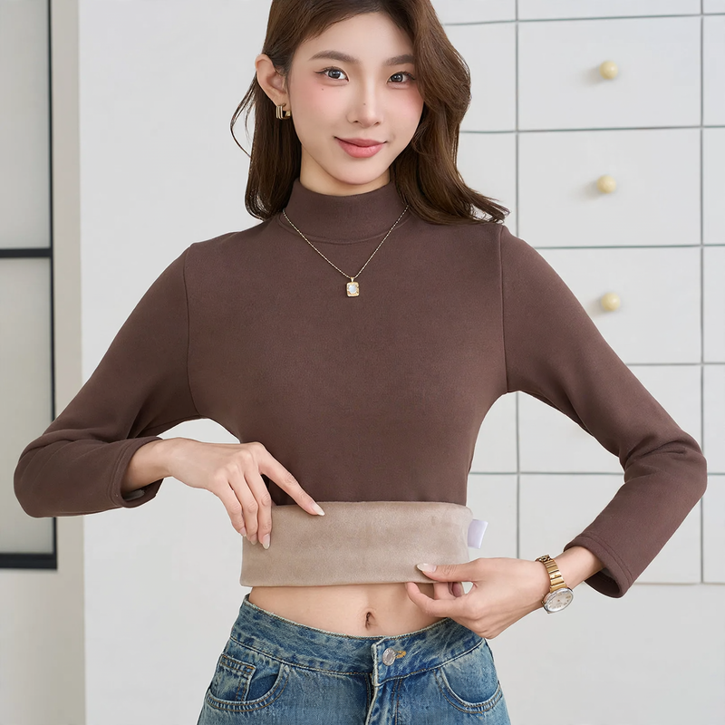 Gefüttertes Damen-Langarmshirt mit Stehkragen