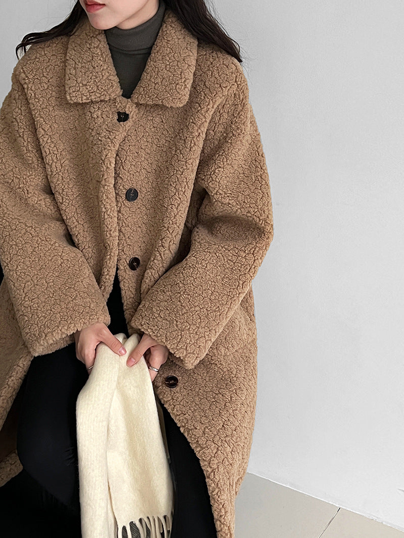 Langer Damen-Lammfell-Mantel, koreanischer Stil
