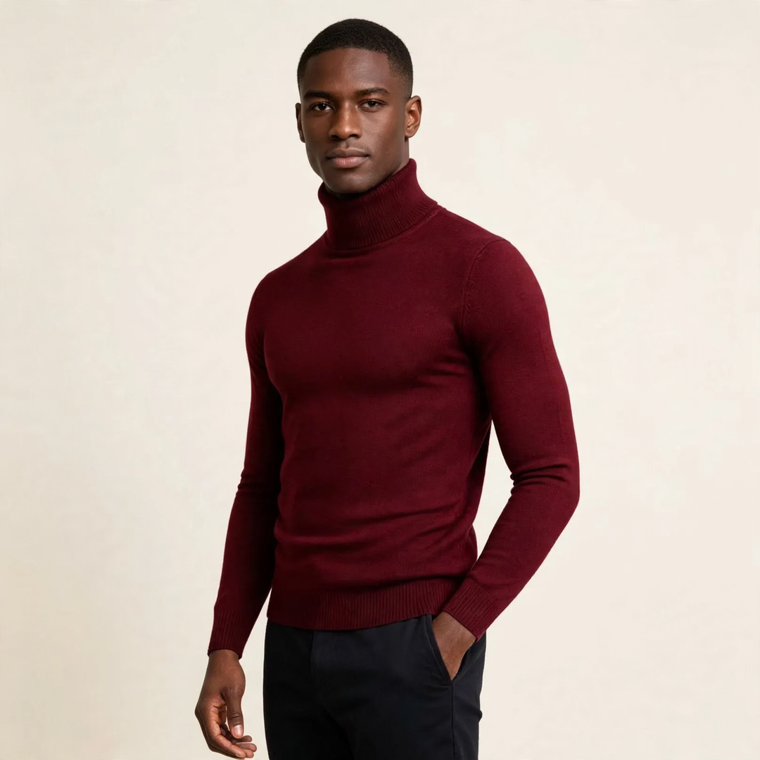 Herren-Rollkragenpullover, schmal geschnitten, elastisch