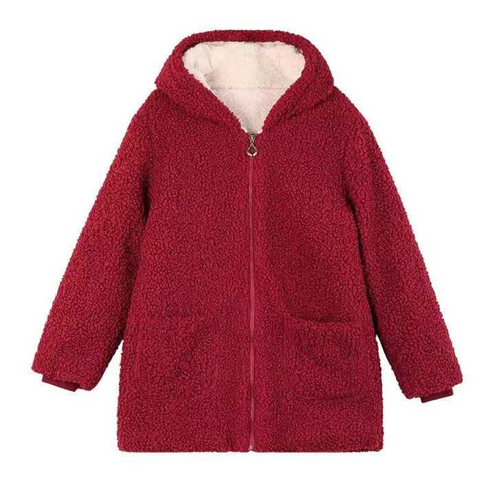 Locker Cardigan-Mantel mit Teddyfleece, mittellang
