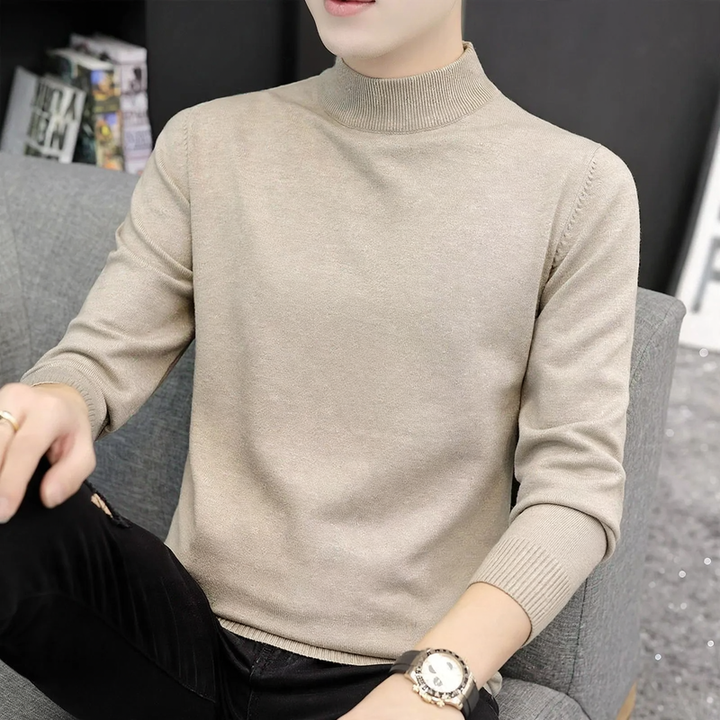 Herren-Pullover mit Stehkragen, einfarbig