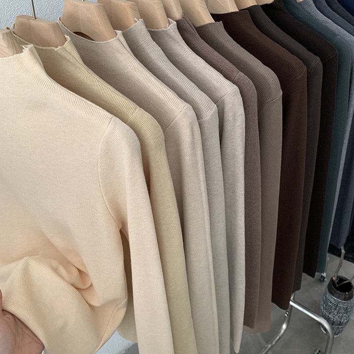 Schlanker Stehkragen-Pullover, einfarbig, langärmelig