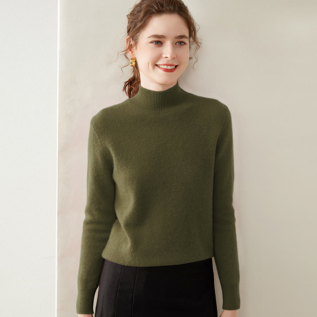 Damen-Kaschmirpullover, halbhoher Kragen, zweifädig, locker