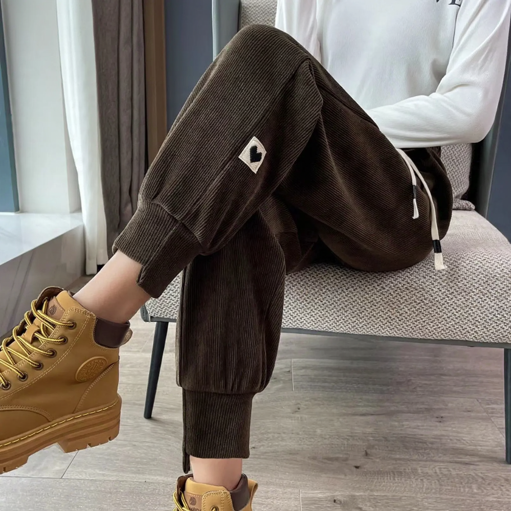 Gefütterte Chenille-Jogginghose für Damen, locker geschnitten