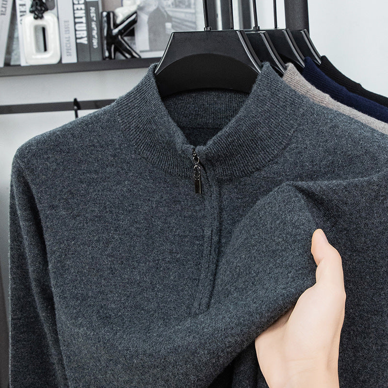 Herren-Wollpullover mit Reißverschluss und Stehkragen