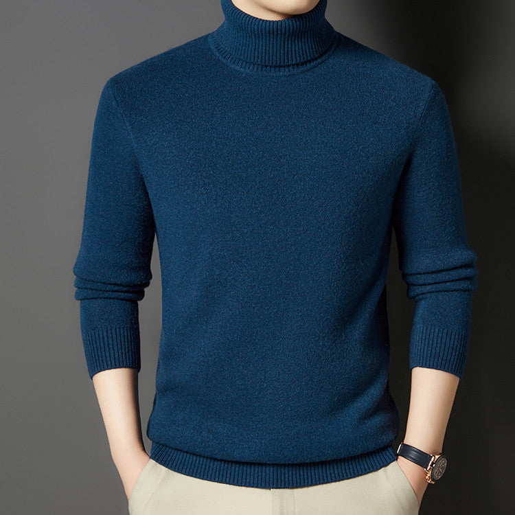 Herren-Rollkragenpullover mit Wollanteil, dick