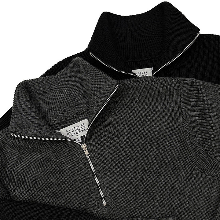 Unisex Strickpullover, Halbreißverschluss, Wollmischung