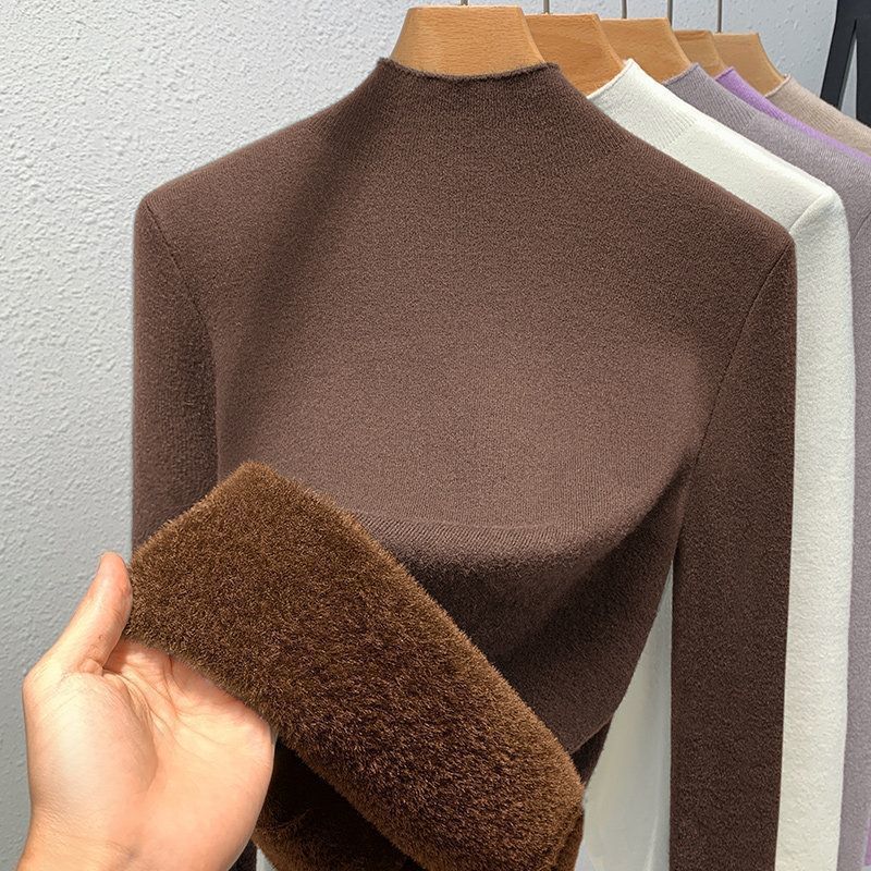 Damen-Strickpullover mit Stehkragen und Fleecefutter