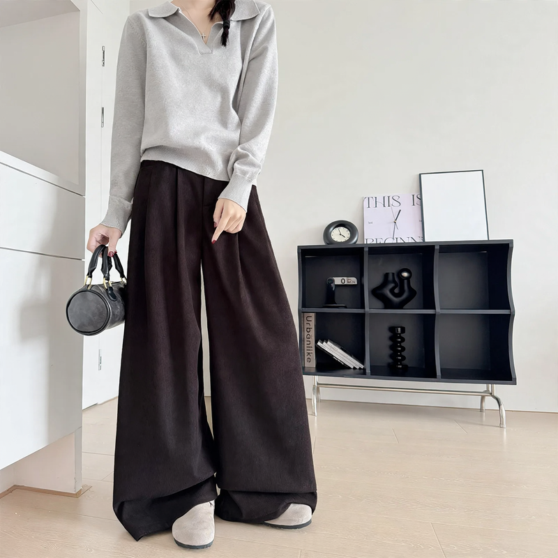 Damen Cordhose mit weitem Bein, hohe Taille
