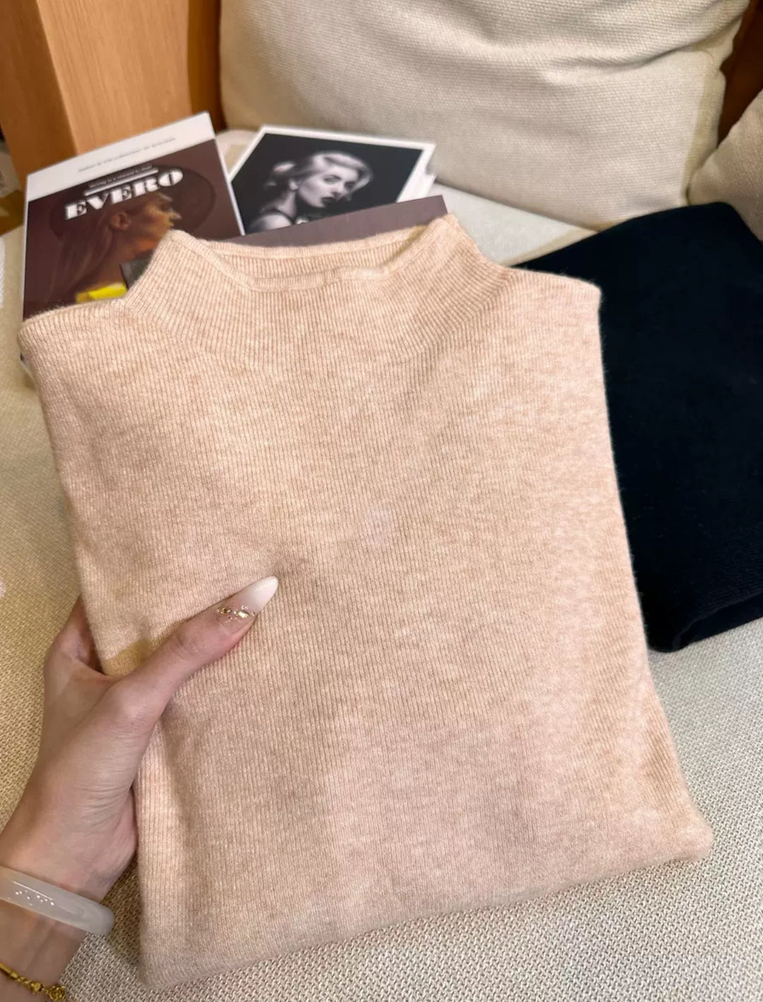 Damen-Strickpullover mit Stehkragen, gerippt