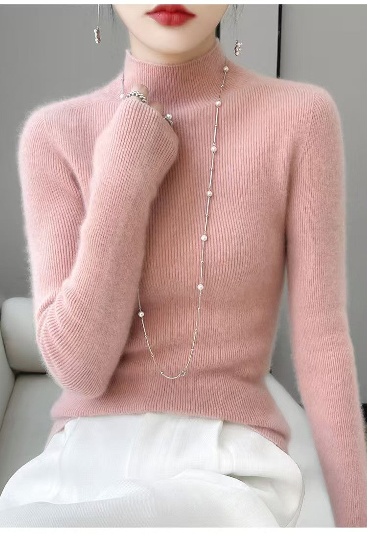 Damen-Rollkragenpullover aus reiner Wolle, nahtlos