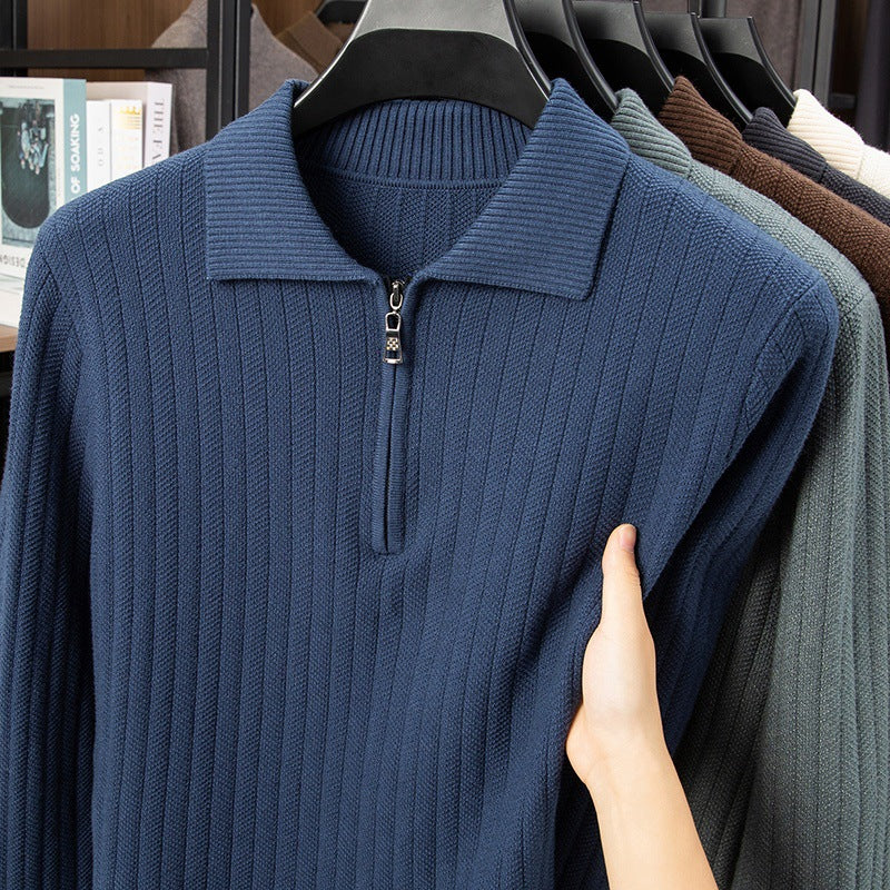 Herren-Strick-Polo mit halbem Reißverschluss