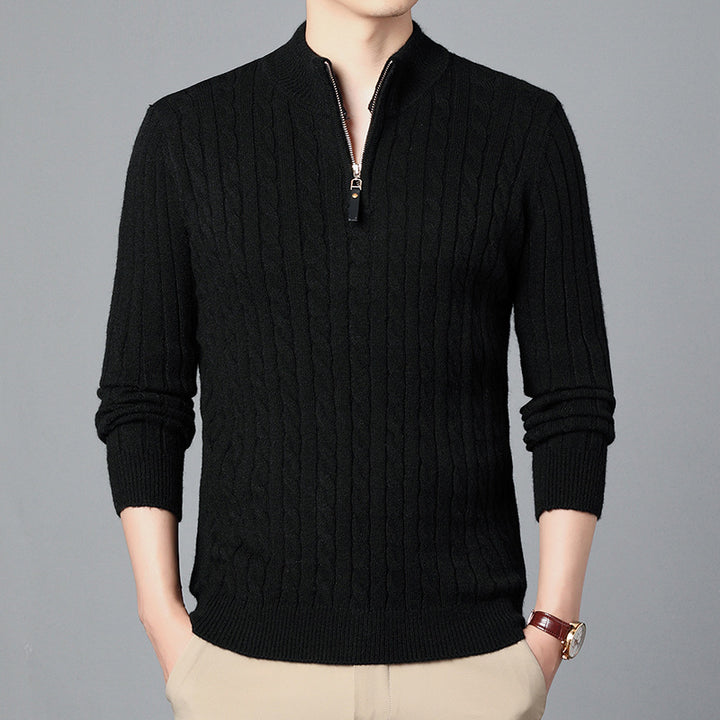 Herren-Strickpullover mit Zopfmuster und Reißverschluss